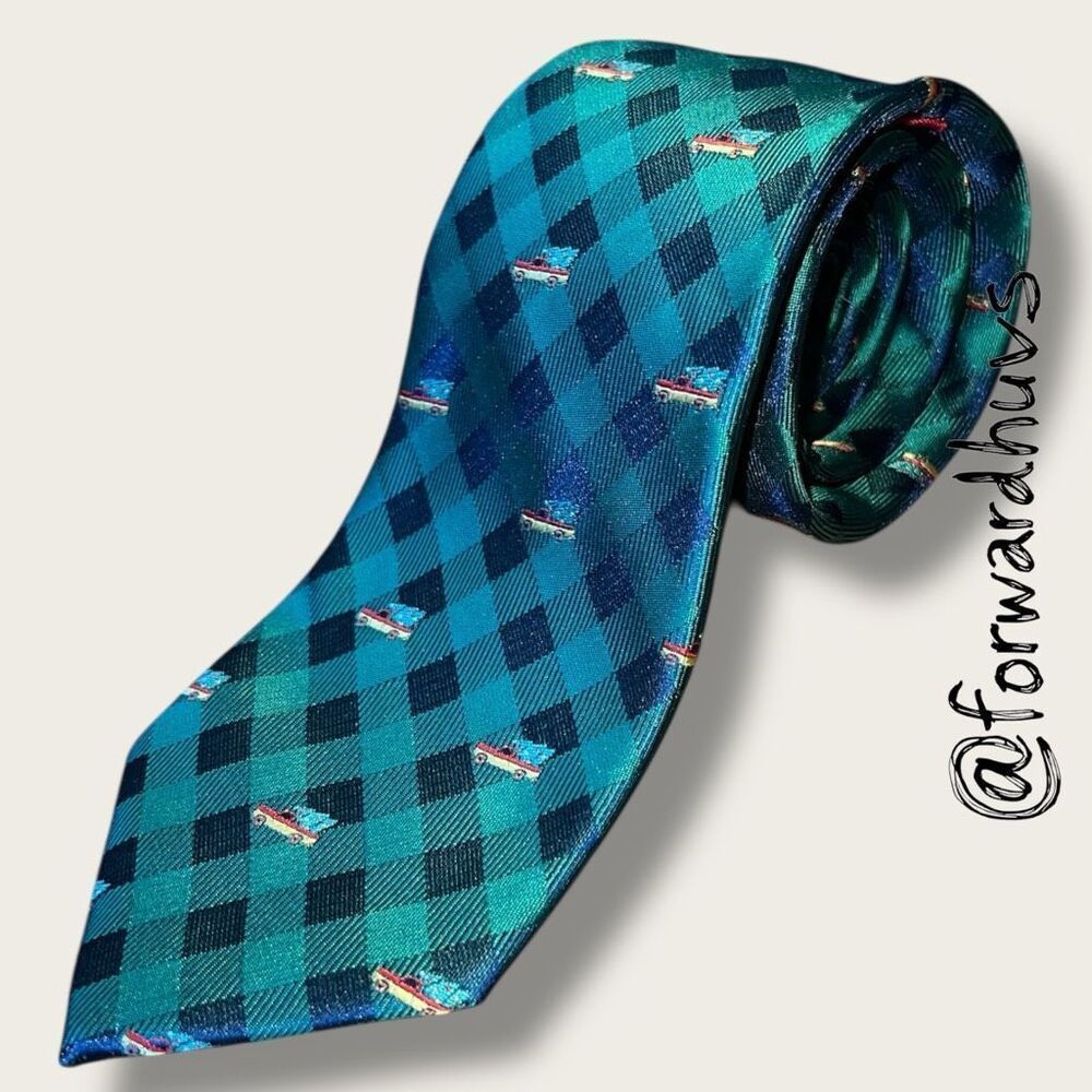 HO HO HO Christmas Necktie – 58” x 3.25” – Pickup Truck & Tree Print